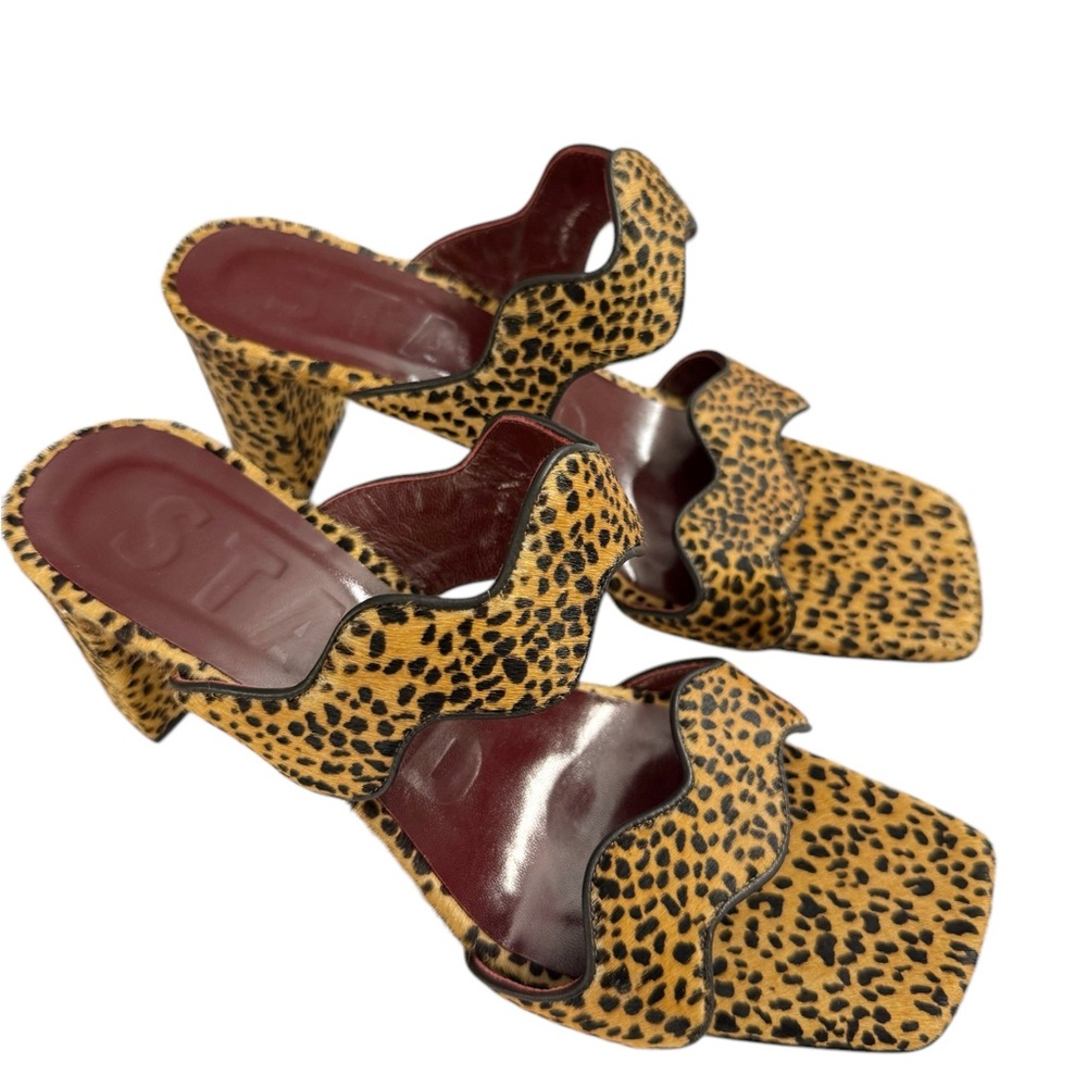 NEW STAUD Frankie Wavy Cheetah Print Calf Hair Block Heel Sandals Sz 8.5 - Picture 9 of 16